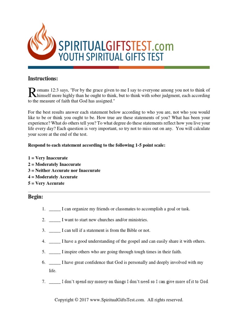 Youth Gifts Test PDF | PDF | Jesus | God for Spiritual Gifts Test Free Printable