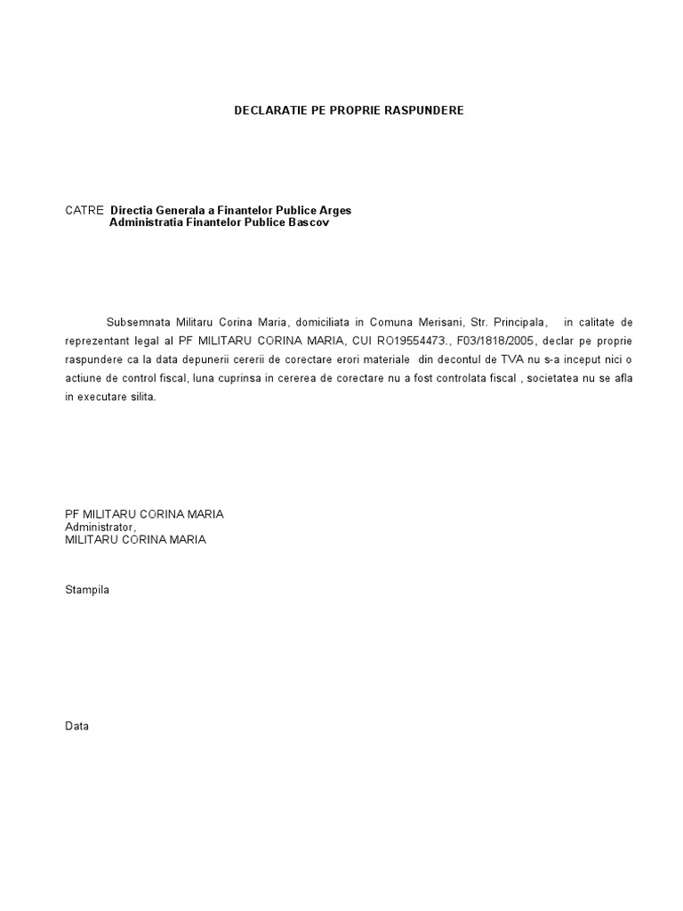 Declaratie Corectari Raspundere Tva