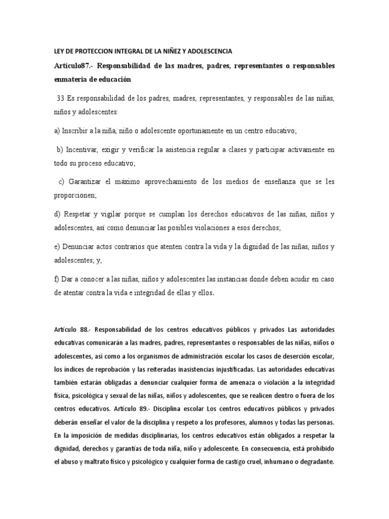 Ley de Proteccion Integral de La Niñez y Adolescencia | PDF ...