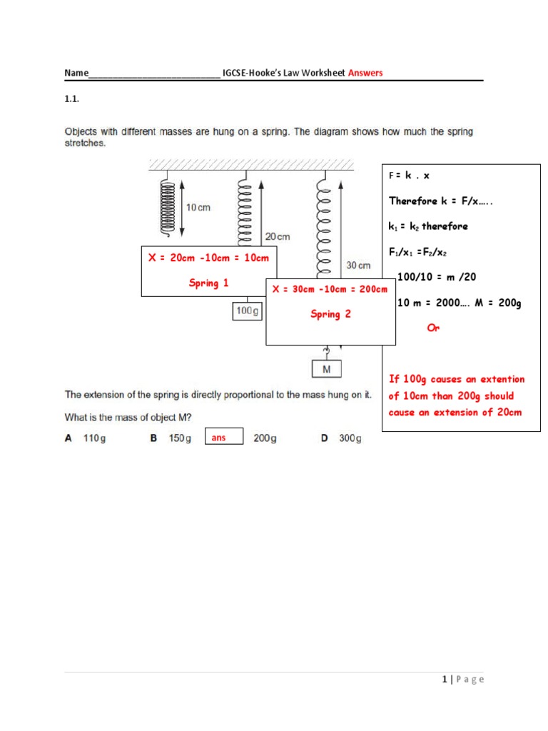 Name IGCSEHooke's Law Worksheet 1.1 PDF Mechanical Engineering