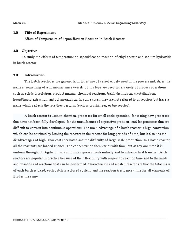 Module 07 Batch Reactor | PDF | Chemical Reactor | Sodium Hydroxide