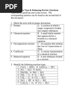 Reaction Type & Balancing Review Questions