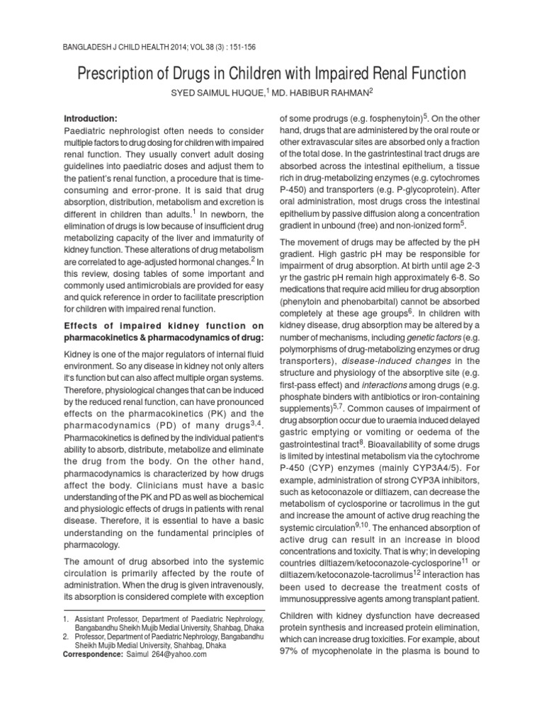 Pediatric Drug Dosing in Renal Impairment | PDF | Renal Function ...