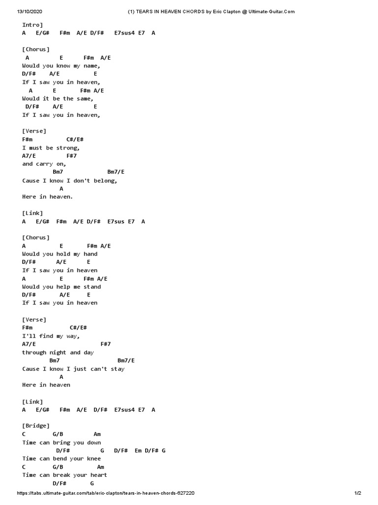 Tears in heaven chords pdf song structure songs