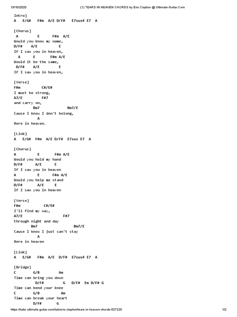 Tears In Heaven by Eric Clapton - Guitar Chords/Lyrics - Guitar Instructor
