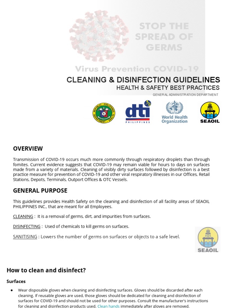 Cleaning & Disinfection Guidelines PDF Bleach Disinfectant