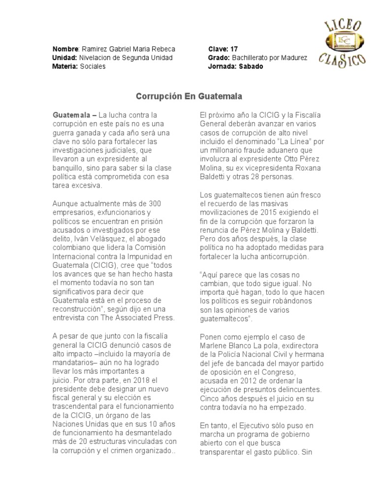 Lucha contra la corrupción en Guatemala | PDF | Tratado de Libre ...