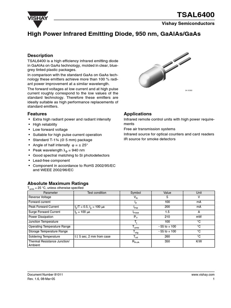 Vishay TSAL 6200 IR-Emitter 940 nm 17 ° 5 mm radial bedrahtet kaufen
