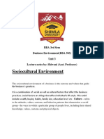 Sociocultural Environment: BBA 3rd Sem Business Environment (BBA 503) Unit 3 Lecture Notes By: Shiwani (Asst. Professor)