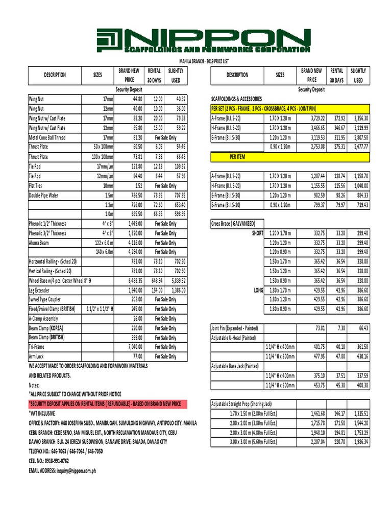 Updated Price List2019 PDF PDF Manufactured Goods Vehicles