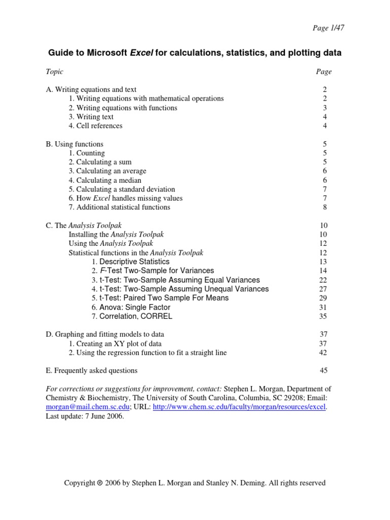 Guide To Microsoft Excel For Calculations, Statistics, and Plotting ...