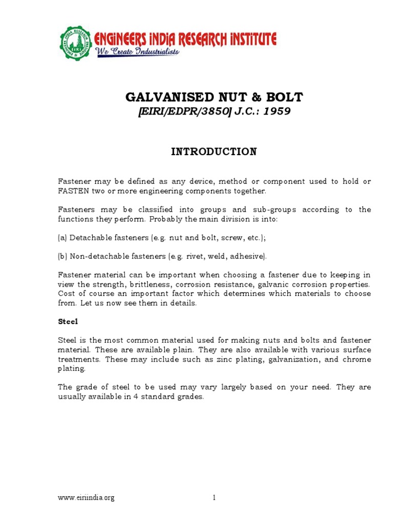Project Report On Galvanised Nut & Bolt | PDF | Screw | Galvanization