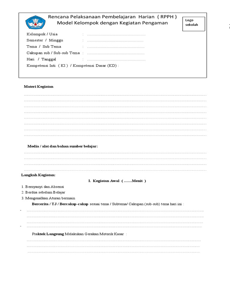 Contoh RPPH PAUD Kurikulum Merdeka | PDF