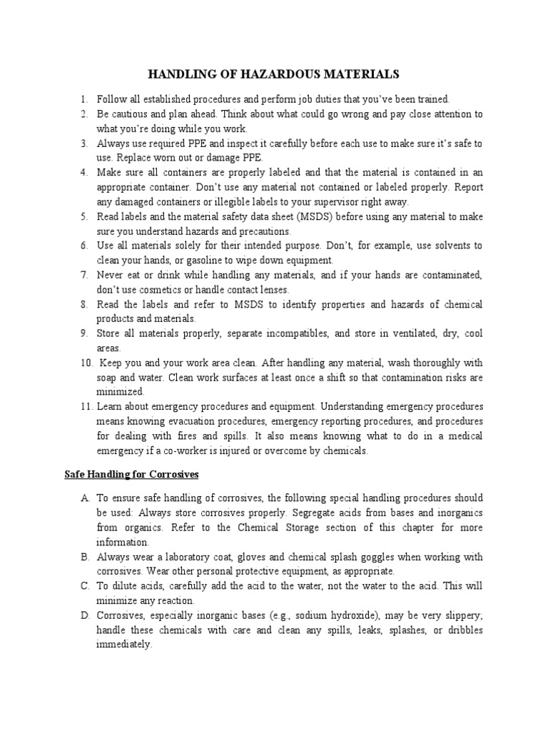 Handling of Hazardous Materials PDF Personal Protective Equipment