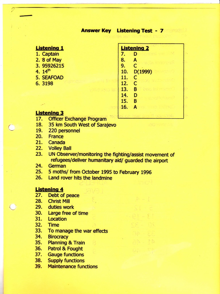 ADFELPS Listening Test 7 Answers | PDF