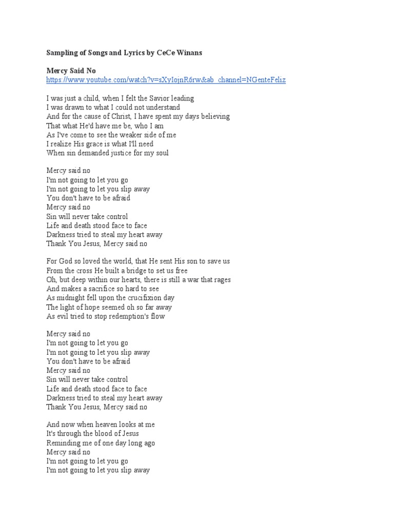 CeCe Winans Song Lyrics | PDF | Mercy | Systematic Theology