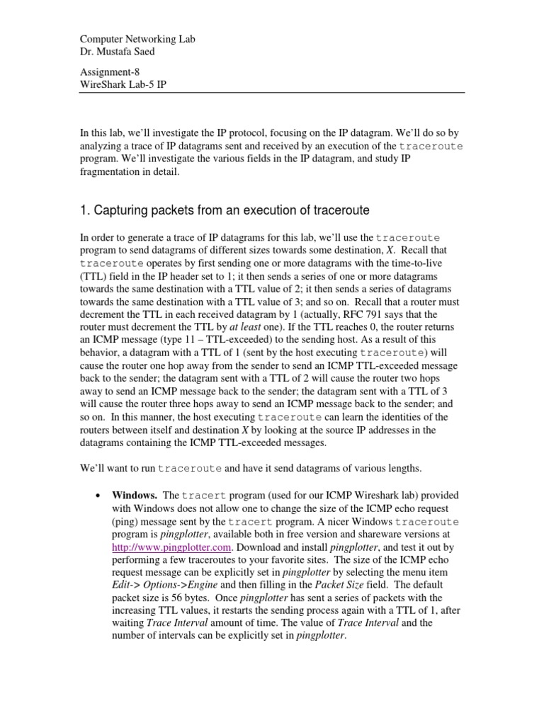 Wireshark Lab: Analyzing IP Fragmentation | PDF | Internet Protocols ...