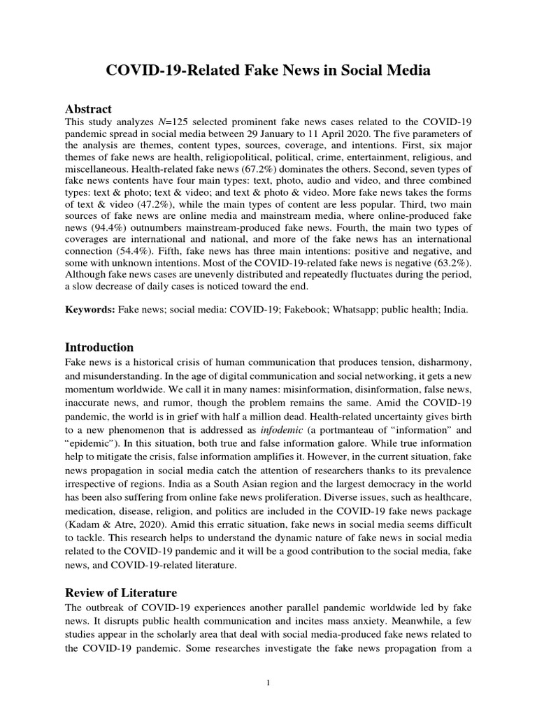COVID-19 Fake News on Social Media Analysis | PDF | Social Media ...