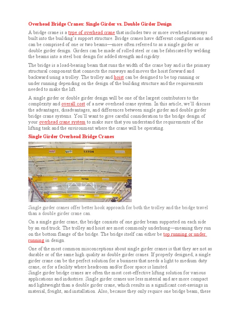 Single vs. Double Girder Cranes Explained | PDF | Crane (Machine) | Bridge