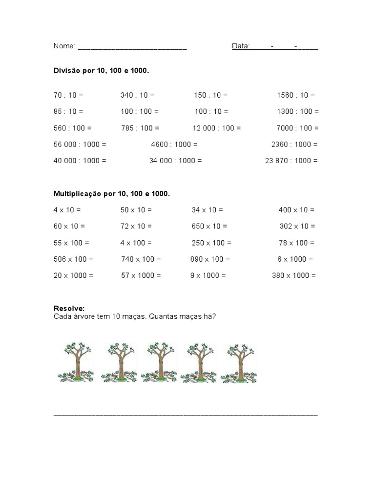 Divisão por 10, 100 e 1000 | PDF