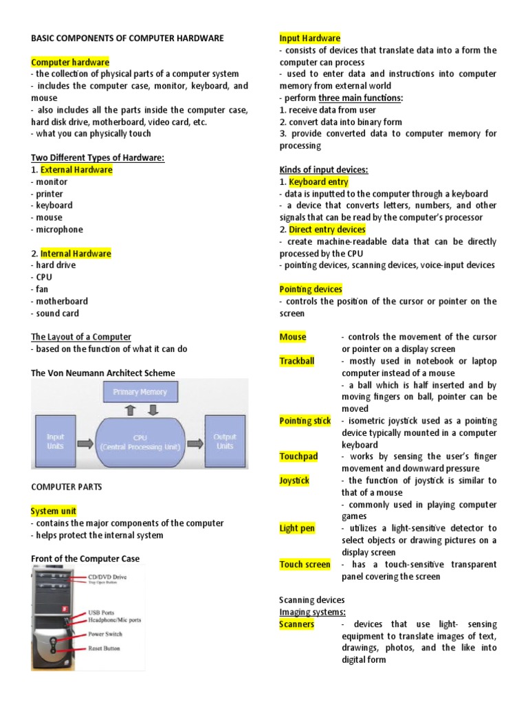 Basic Components of Computer Hardware PDF Computer Data Storage