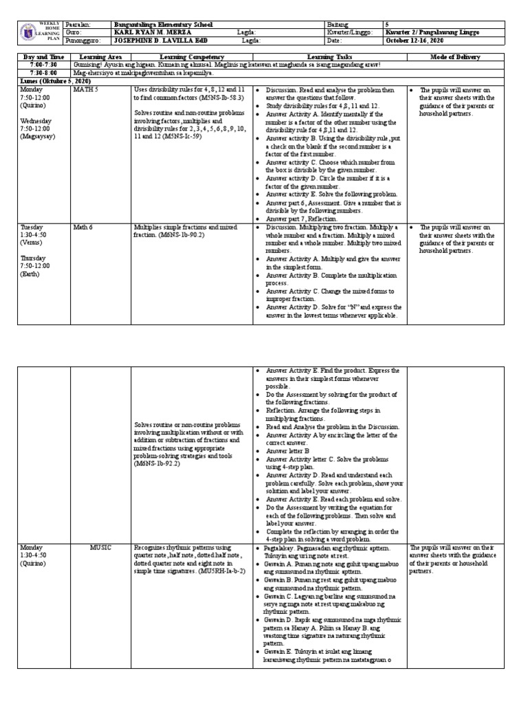 Grade-5 WHLP WEEK-2 QUARTER-1 | PDF | Fraction (Mathematics ...