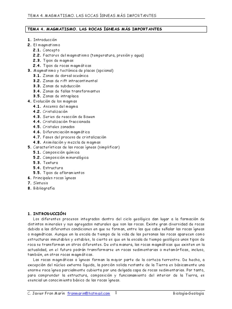 Magmatismo y Rocas Ígneas Principales | PDF | Roca (geología) | Roca ígnea