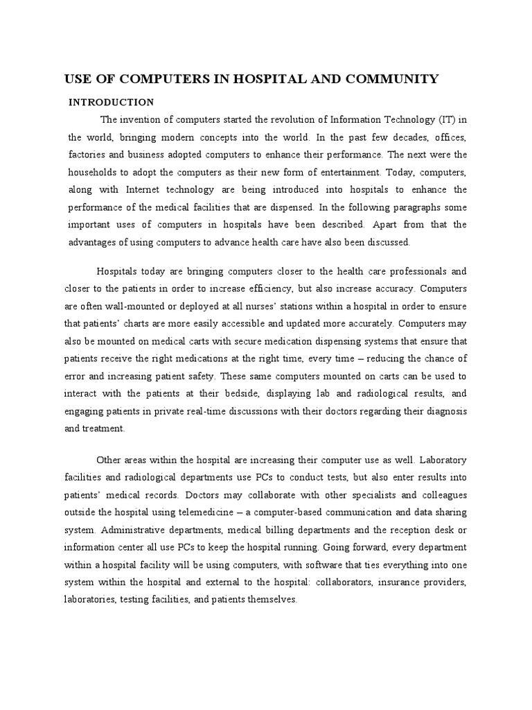 Use of Computers in Hospital and Community | Download Free PDF ...