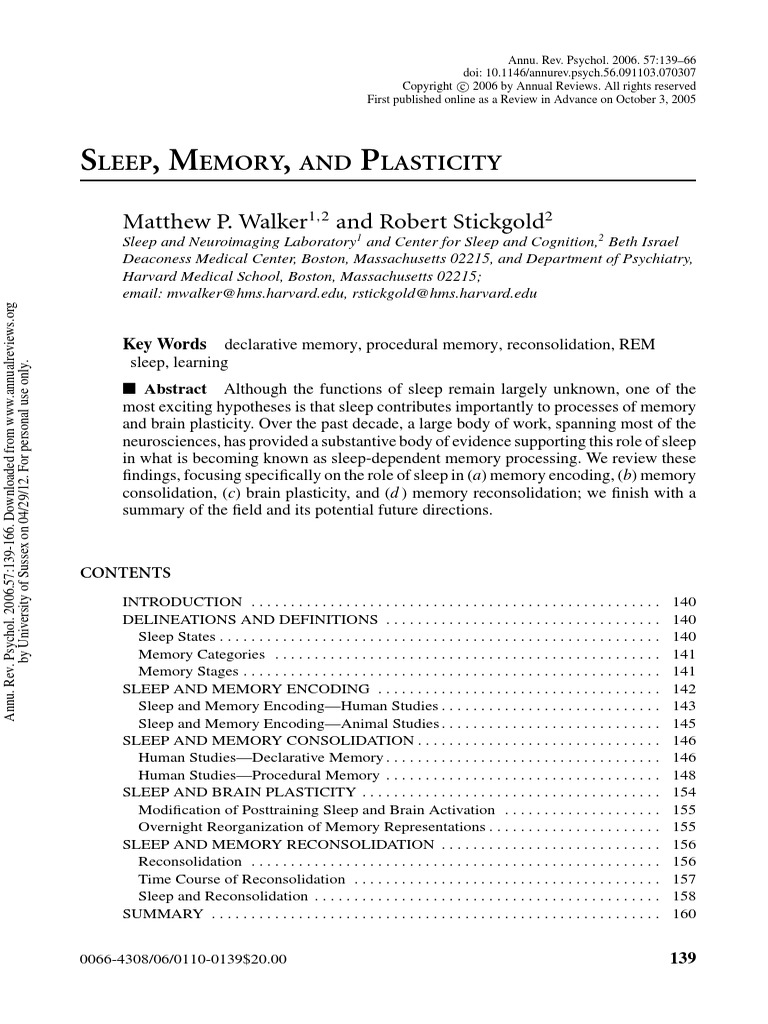 Sleep and The Brain | PDF | Memory | Sleep