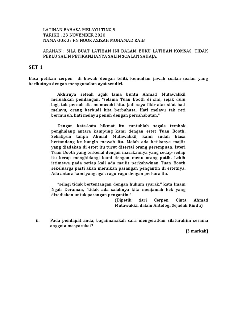 Latihan Bm 23 Nov Pdf