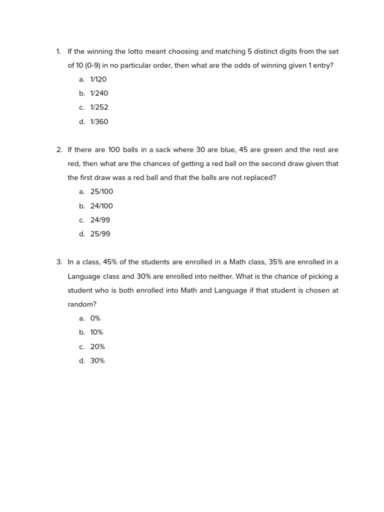 Statistics - Probability and Combinatorics Worksheet PDF | Download ...