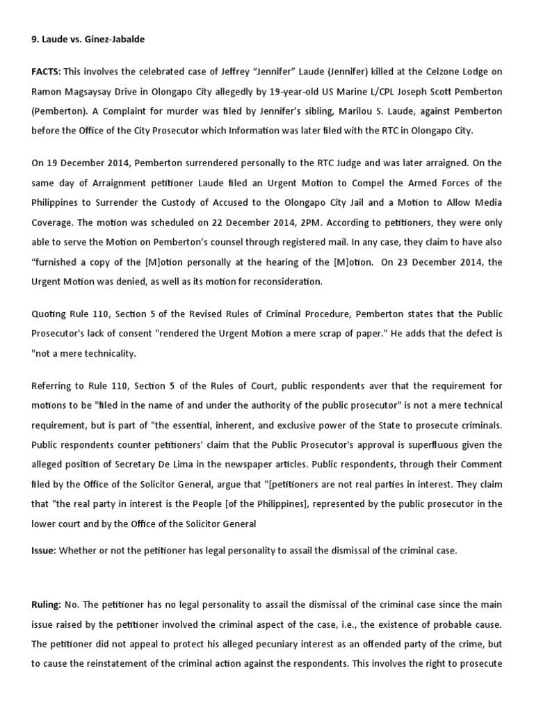 Laude v. Ginez-Jabalde Case Summary | PDF | Prosecutor | Legal Procedure