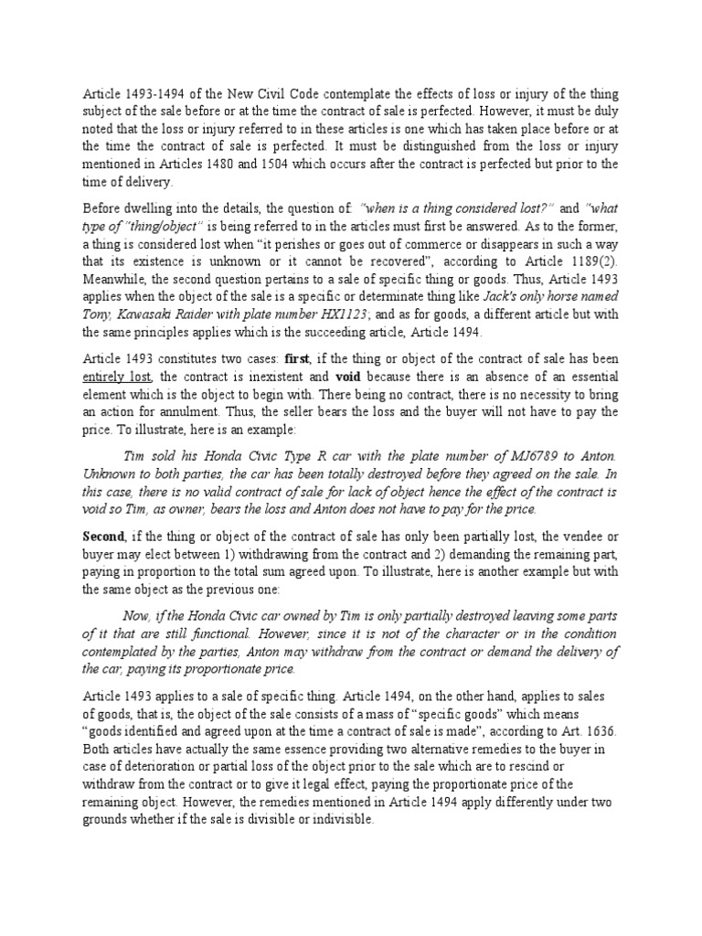 Second, If The Thing or Object of The Contract of Sale Has Only Been