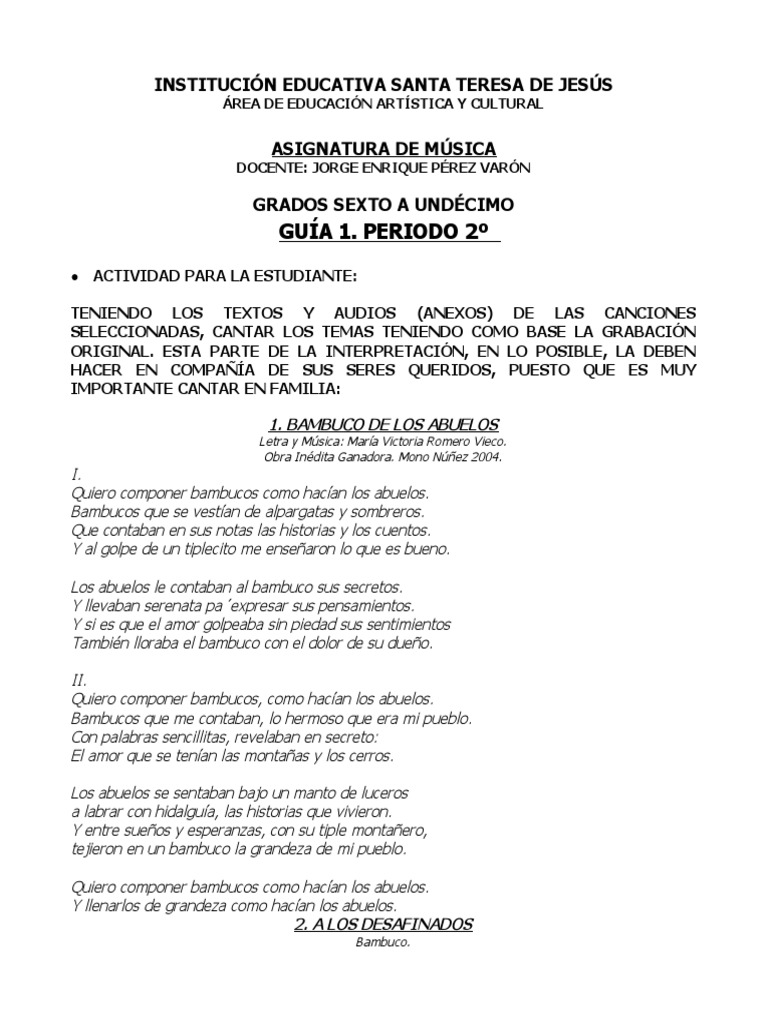 Guía 1. Música 2. Canciones Vicky Vieco | PDF | Amor | Entretenimiento (general)