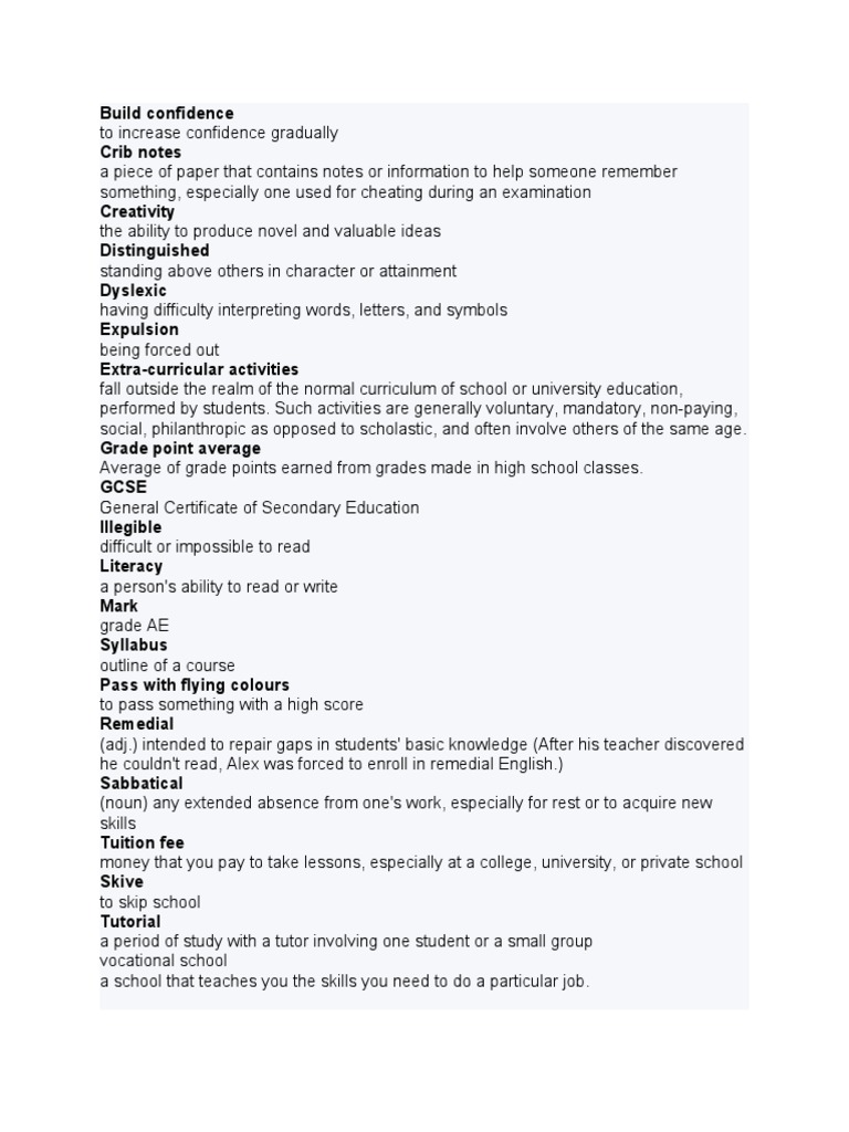 Educational Terms and Concepts Explained | PDF | Schools | Pencil