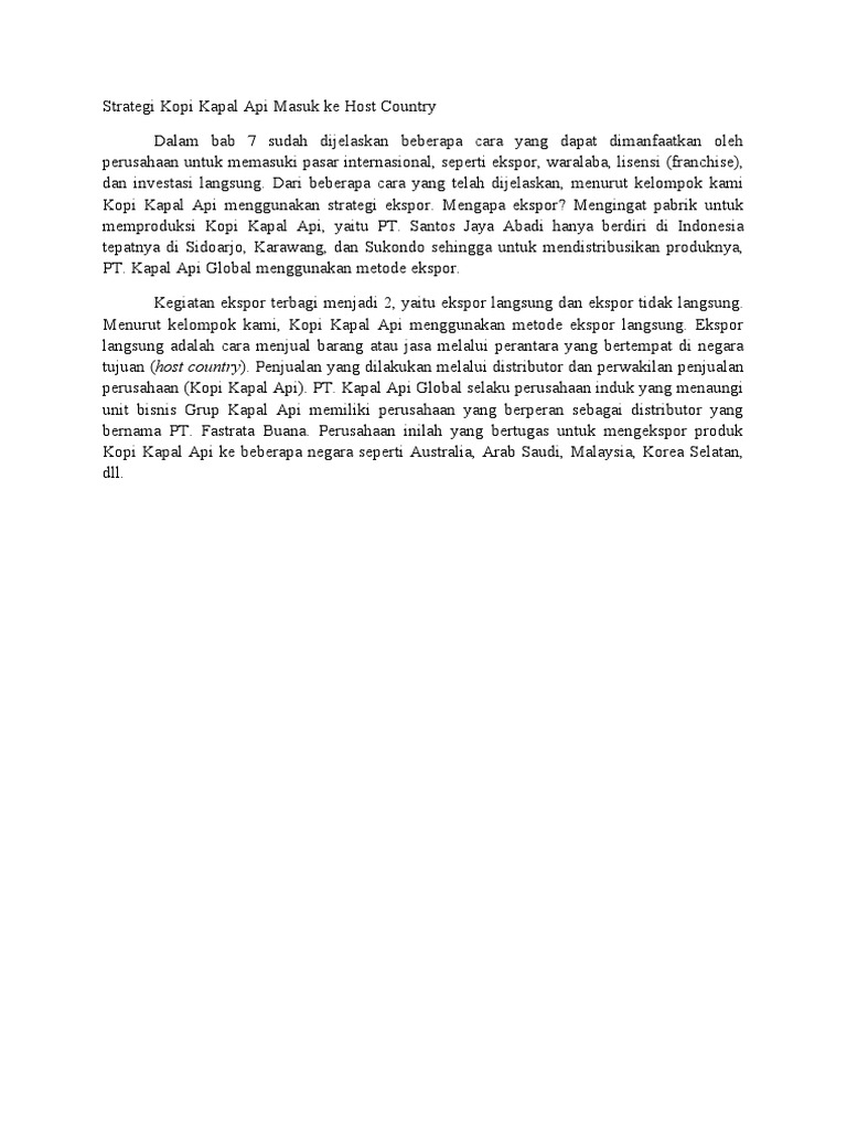 Strategi kopi kapal api masuk ke host country pdf