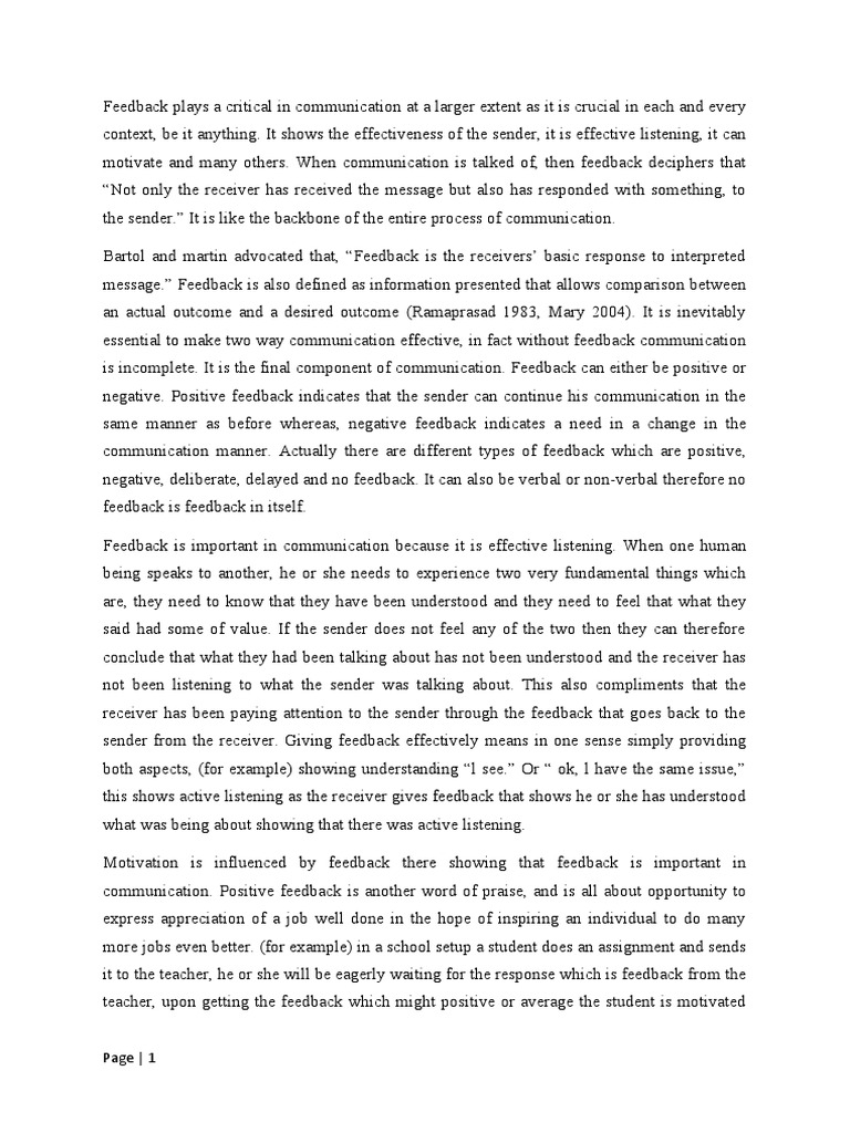 Importance of Feedback in Communication | PDF | Criticism | Feedback