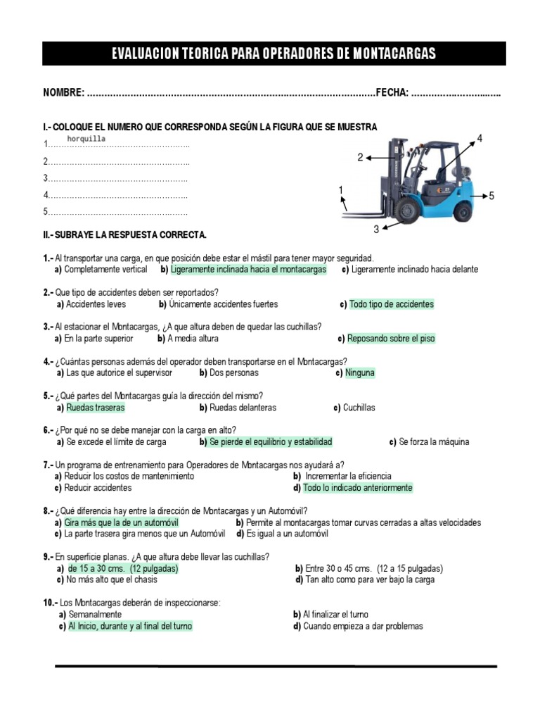 Examen Teórico para Operadores de Montacargas | PDF | Tecnología