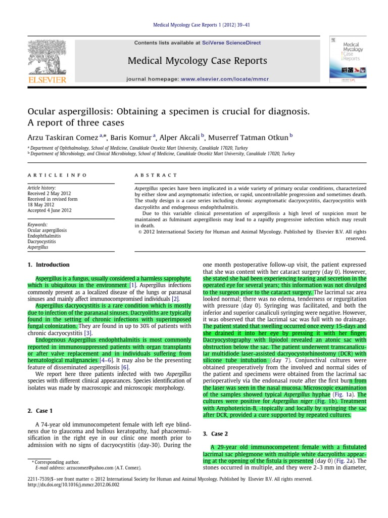 Medical Mycology Case Reports Arzu Taskiran Comez, Baris Komur, Alper