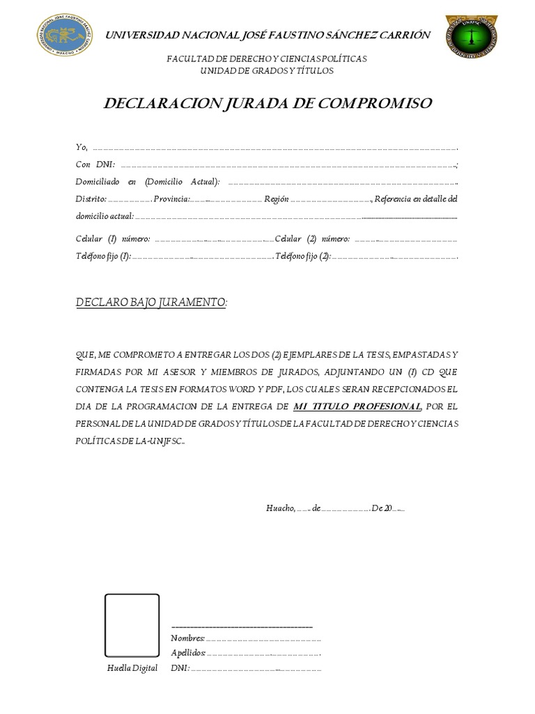 Declaracion Jurada de Compromiso | PDF