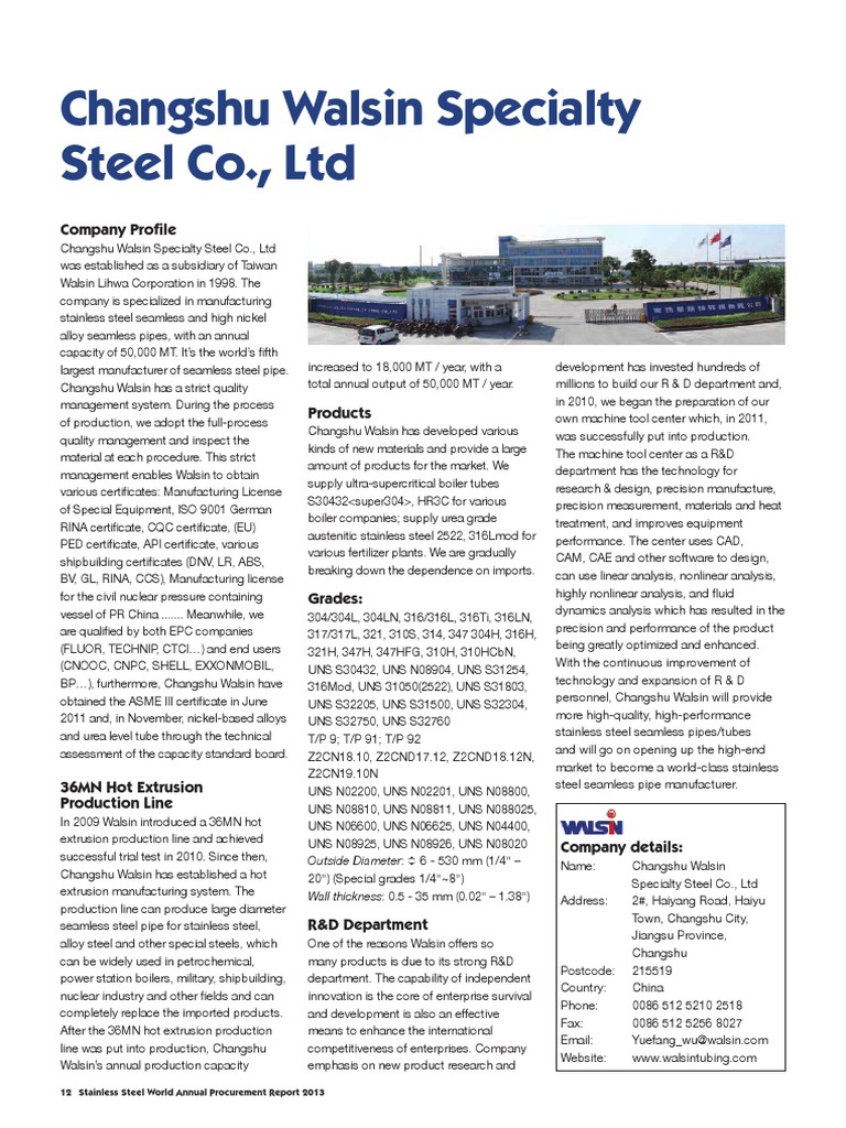 Changshu Walsin Specialty Steel Co., LTD Company Profile PDF