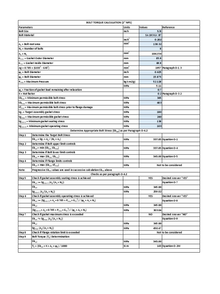 Bolt Torque Calculations 1 PDF PDF Screw Mechanical Engineering