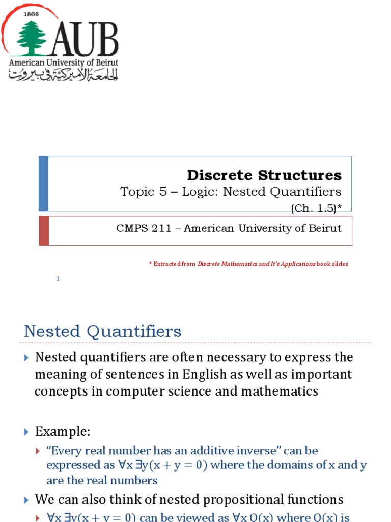 Discrete structures topic 5 logic nested quantifiers pdf