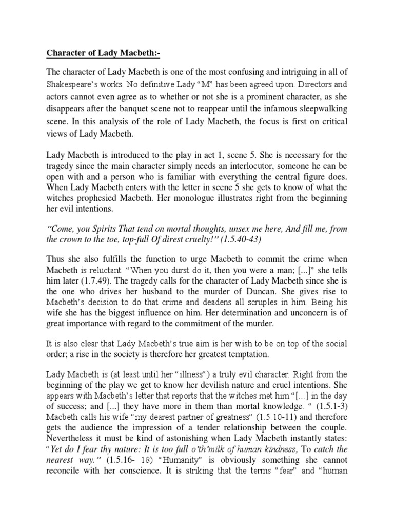 Character Analysis of Lady Macbeth | PDF | Macbeth | Crime Thriller