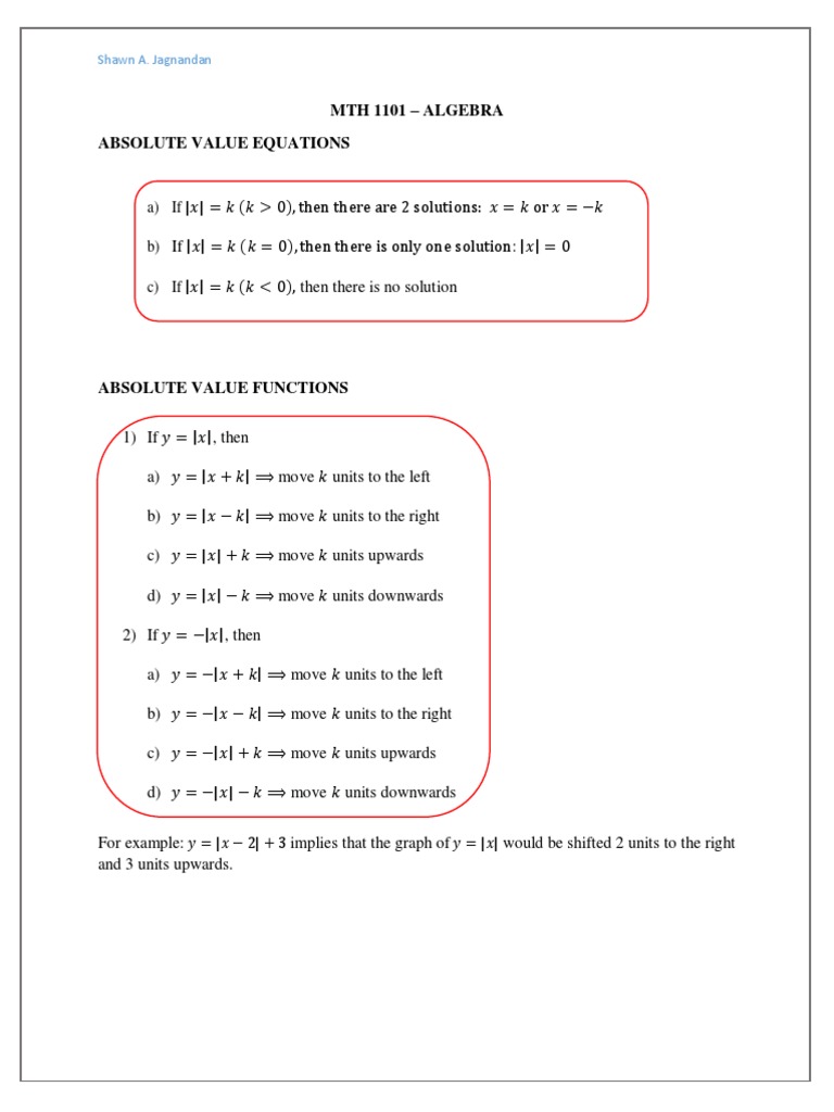 Absolute Value Equations and Functions | PDF