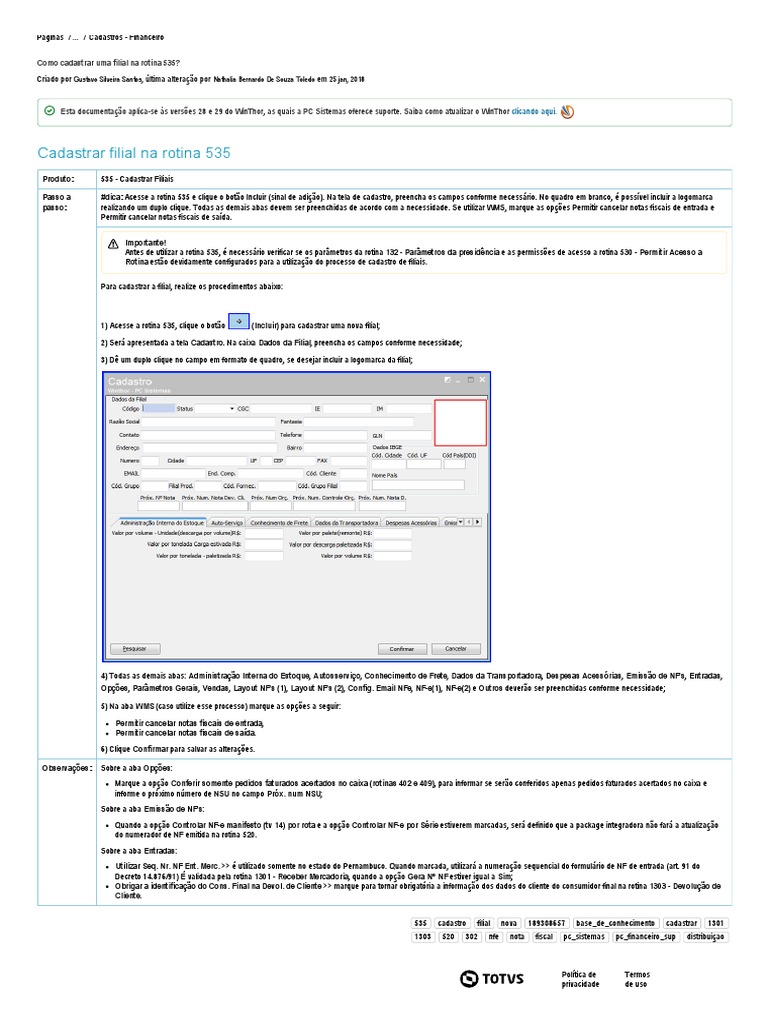 WINT - PC-0030. Cadastro de Filial: Existe(m) CNPJ emitente(s) de