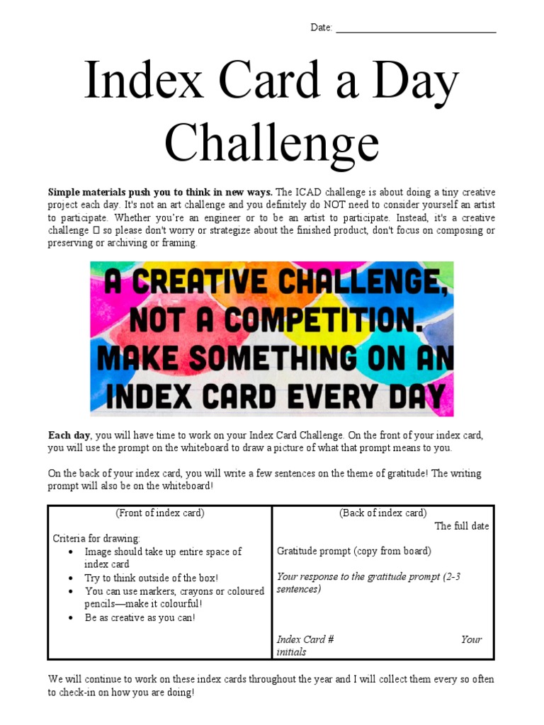 Index Card A Day Challenge PDF