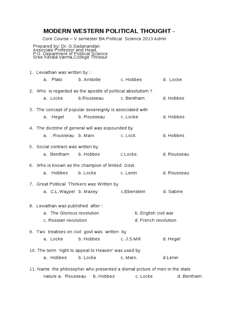 Modern Western Political Thought: An Overview of Key Concepts and ...