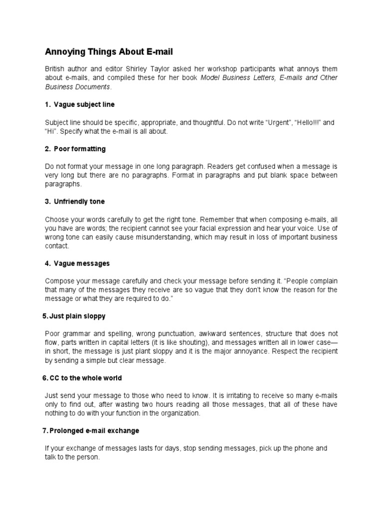 Top Email Annoyances to Avoid | PDF | Career & Growth
