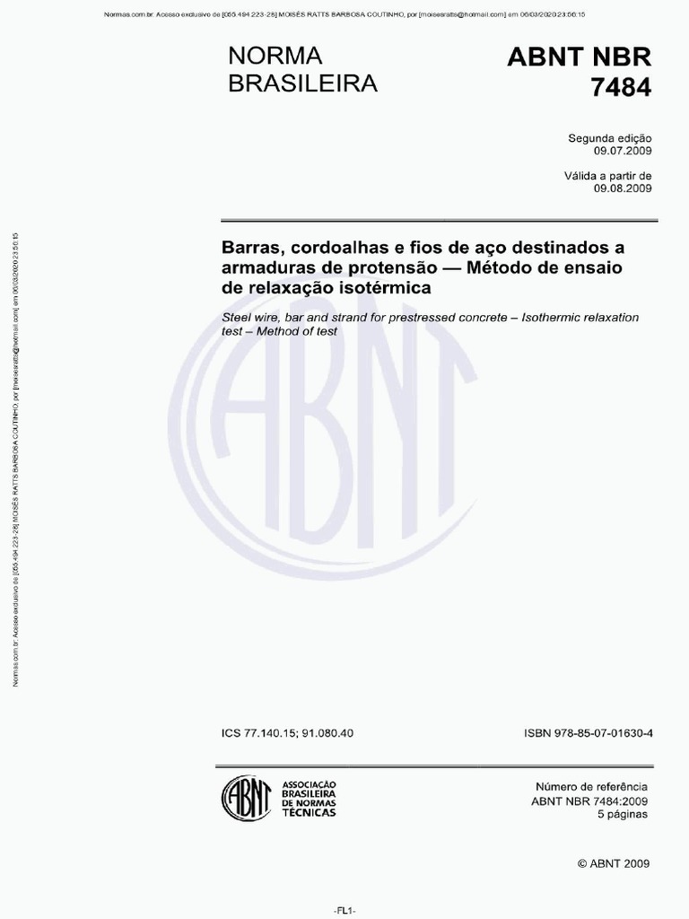 NBR 7484 (2009) - Barras, Cordoalhas e Fios de Aço Destinados A ...